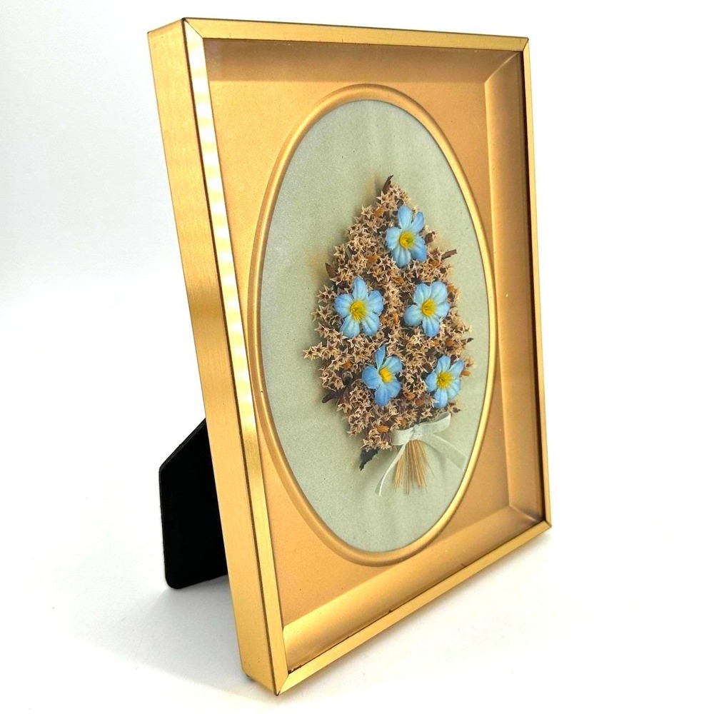 Vintage Cottagecore Gold Framed Pressed Flower Botanical Wall Art Decor